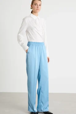 Pantaloni jogger in raso - Azzurro