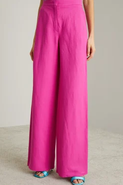 Pantaloni morbidi in misto lino - Fuxia