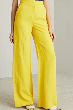 Pantaloni morbidi in misto lino - Giallo