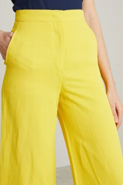 Pantaloni morbidi in misto lino - Giallo