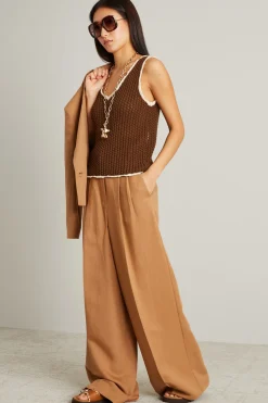 Pantaloni over in misto lino - Cammello