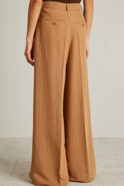 Pantaloni over in misto lino - Cammello