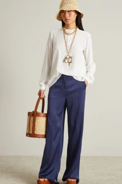 Pantaloni palazzo in enver satin - Blu