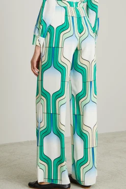 Pantaloni palazzo in enver satin - Verde Bianco