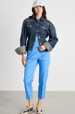 Pantaloni slim in gabardina - Azzurro