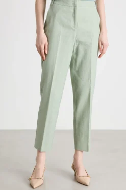 Pantaloni slim in lino e cotone - Verde