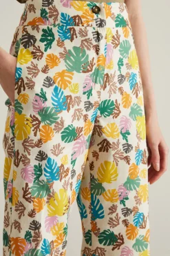 Pantaloni stampati in cotone e line - Beige Giallo Verde