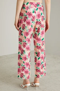Pantaloni stampati in cotone e line - Rosa Polvere