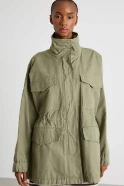 Parka in canvas con collo alto - Verde