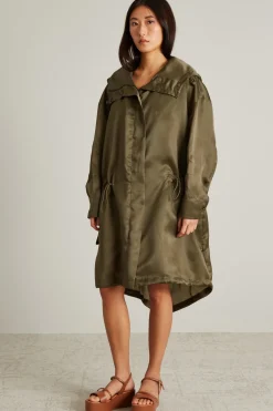Parka in organza con coulisse - Verde Kaki
