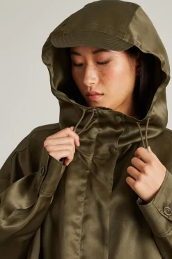 Parka in organza con coulisse - Verde Kaki