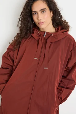 Parka in tessuto tecnico con cappuccio - Rosso