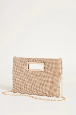 Pochette a busta con strass - Oro Beige