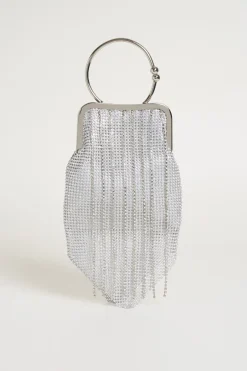 Pochette con frange e strass - Argento