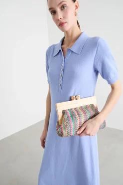 Pochette con manico in legno - Azzurro