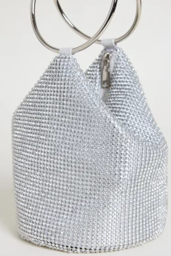 Pochette con strass e maxi anelli - Argento