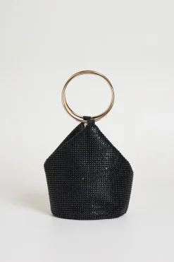 Pochette con strass e maxi anelli - Nero
