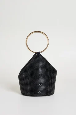 Pochette con strass e maxi anelli - Nero