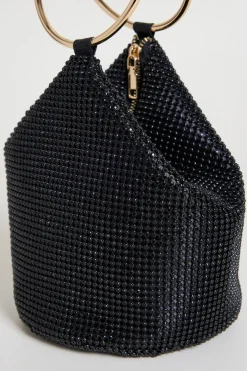 Pochette con strass e maxi anelli - Nero