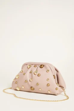 Pochette in tessuto spalmato con borchie - Rosa