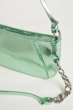 Pochette in tessuto spalmato con stampa lizard - Verde