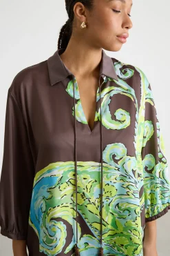 Polo bimateriale in twill e jersey - Marrone