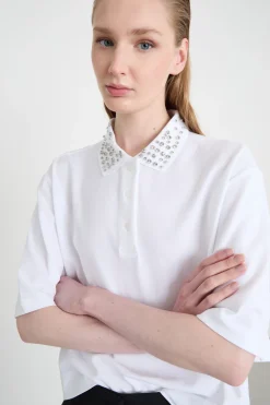 Polo con cristalli cabochon - Bianco