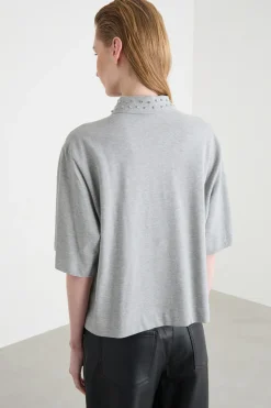 Polo con cristalli cabochon - Grigio