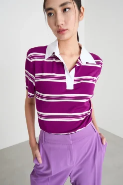 Polo in jersey - Viola Bianco