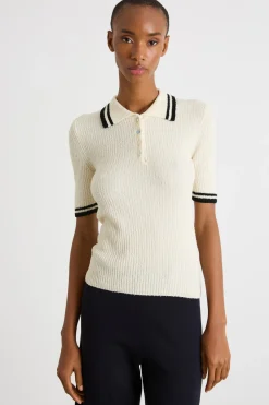 Polo in maglia a costine - Bianco Nero