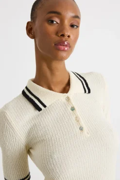 Polo in maglia a costine - Bianco Nero
