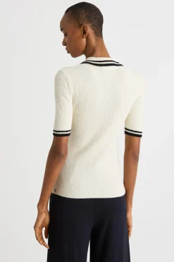 Polo in maglia a costine - Bianco Nero