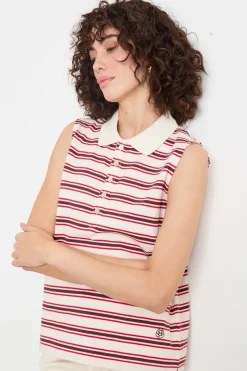 Polo smanicata a righe - Bianco Rosso