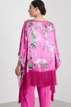 Poncho in raso con frange - Fuxia