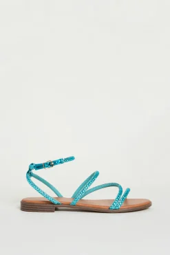 Sandali a listini con strass - Azzurro