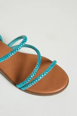 Sandali a listini con strass - Azzurro