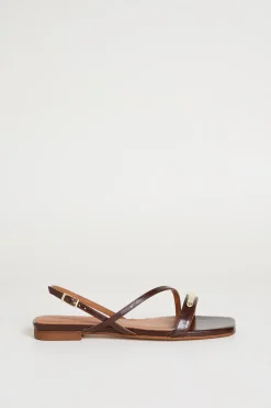 Sandali flat a listini - Marrone