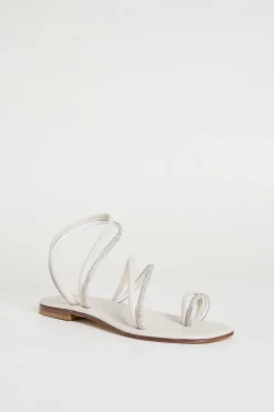 Sandali flat con strass - Bianco Argento