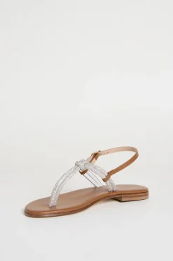 Sandali flat con strass - Marrone Argento