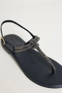 Sandali flat con strass - Nero