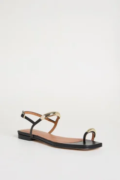Sandali flat in pelle - Nero