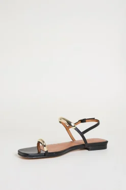 Sandali flat in pelle - Nero