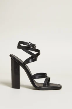 Sandali in cuoio con tacco - Nero