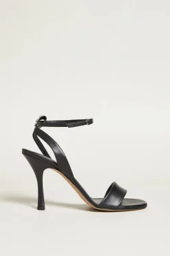 Sandali in pelle con nastri - Nero Bianco