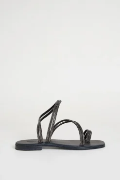 Sandali multilistino con strass - Nero