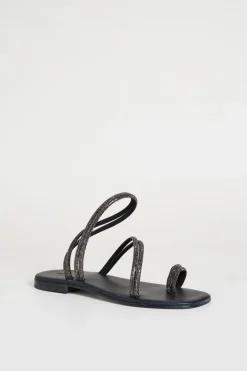 Sandali multilistino con strass - Nero