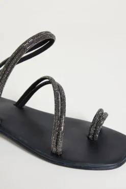 Sandali multilistino con strass - Nero
