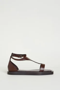 Sandalo flat in pelle - Marrone
