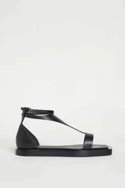 Sandalo flat in pelle - Nero