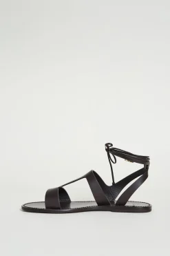 Sandalo in pelle con lacci - Marrone